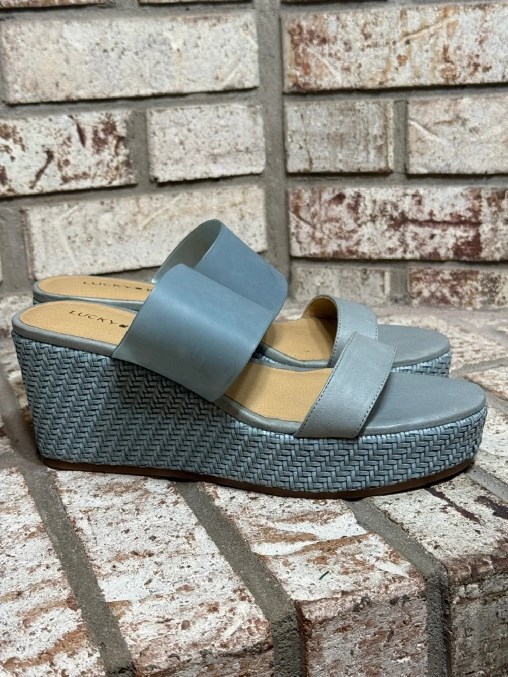 Lucky Brand Brindia Espadrille Platform Wedge Slide Sandals, Blue - Picture 2 of 8